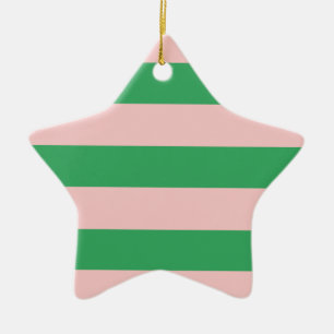 Pink & Green Horizontal Stripe Any Size Custom Ceramic Ornament