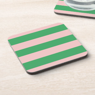 Pink & Green Horizontal Stripe Any Size Custom Drink Coaster
