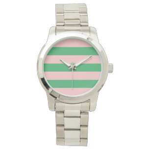 Pink & Green Horizontal Stripe Any Size Custom Watch