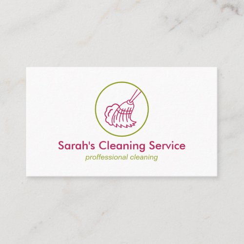 Pink Green Household Broom Cleaning Housekeeper Business Card