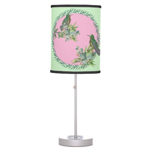 Pink Green Hummingbird Birds Baby   Table Lamp