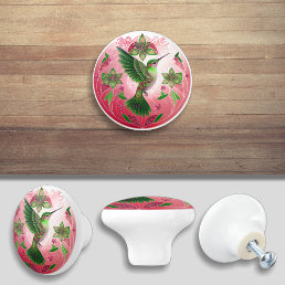 Pink Green Hummingbird Cabinet Drawer Furniture Ceramic Knob