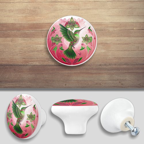 Pink Green Hummingbird Cabinet Drawer Furniture Ceramic Knob