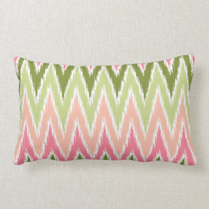 Pink Green Ikat Chevron Zig Zag Stripes Pattern Lumbar Pillow