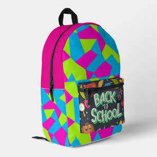 Pink Green Indigo Color back to school Printed Backpack