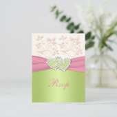 Pink Green Ivory Floral Joined Hearts RSVP Card (Standing Front)
