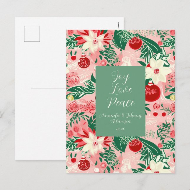 Pink Green Joy Love Peace Floral Post Card (Front/Back)
