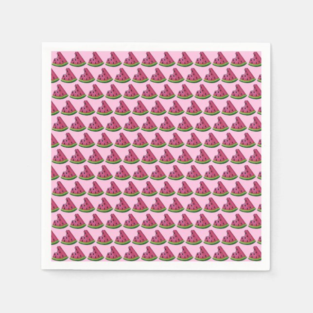 Pink Green Juicy Watermelon Melon Slice Fruit Napkins (Front)
