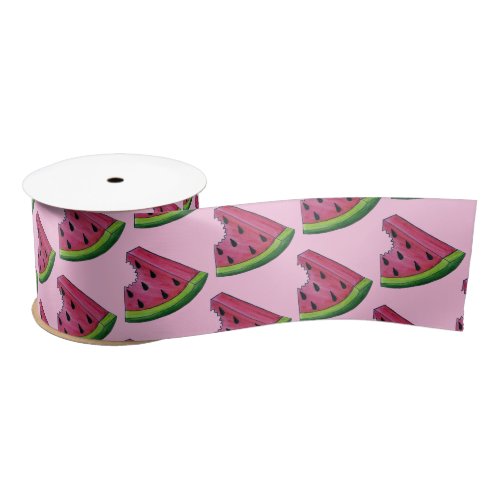 Pink Green Juicy Watermelon Melon Slice Fruit Satin Ribbon