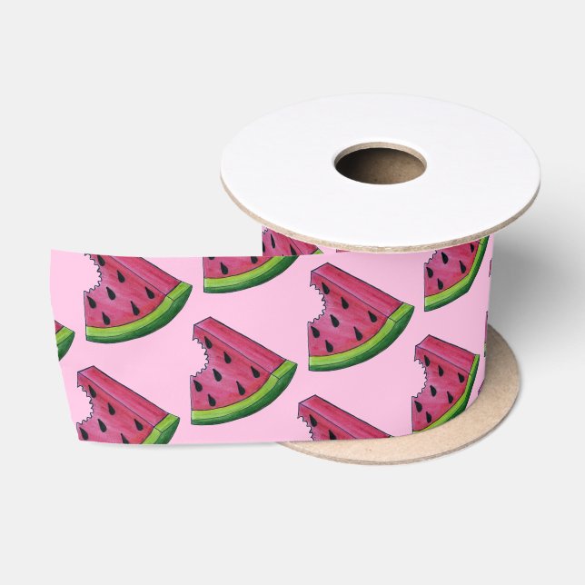 Pink Green Juicy Watermelon Melon Slice Fruit Satin Ribbon (Spool)