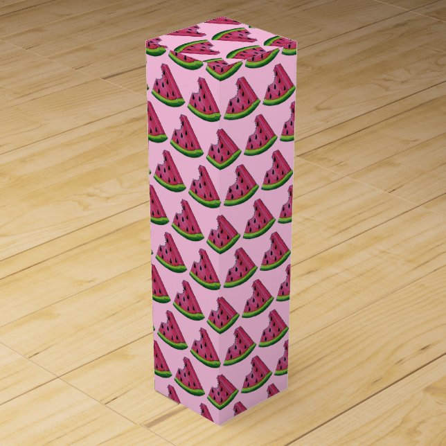 Pink Green Juicy Watermelon Melon Slice Fruit Wine Box (Front)