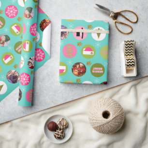 Pink Green l Christmas Photo Wrapping Paper