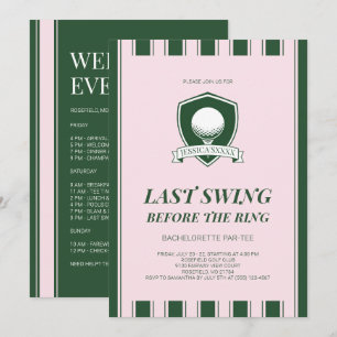 Pink Green Last Swing Golf Bachelorette Party Invitation
