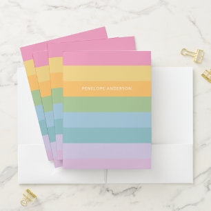 Pink Green Lavender Rainbow Stripe Custom Name Pocket Folder