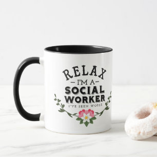 Pink green Leaf Floral Quote Relax Social Worker Mug