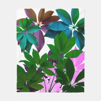 Pink & Green Leaves Art Fleece Blanket
