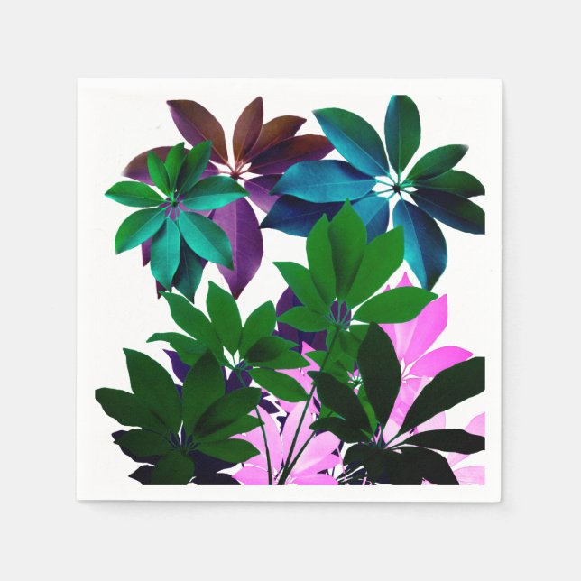 Pink & Green Leaves  Cocktail Napkin (Front)