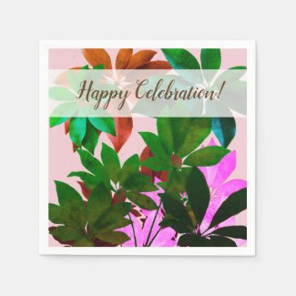 Pink & Green Leaves Custom Paper Napkins