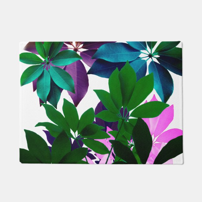 Pink & Green Leaves Door Mat (Front)