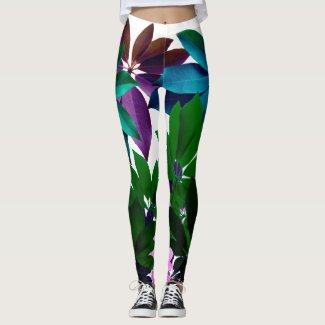 Pink & Green Leaves  Leggings
