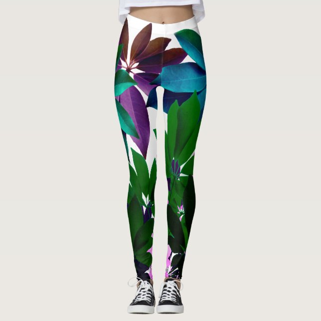 Pink & Green Leaves  Leggings (Front)