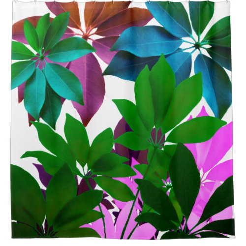Pink Green Leaves Pattern  Shower Curtain