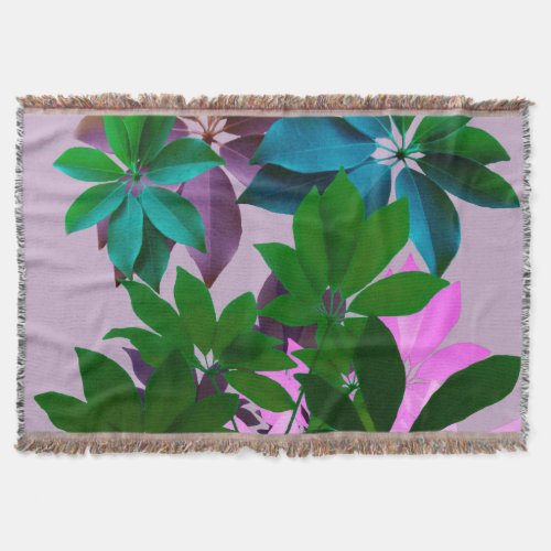 Pink Green Leaves Pattern Throw Blanket