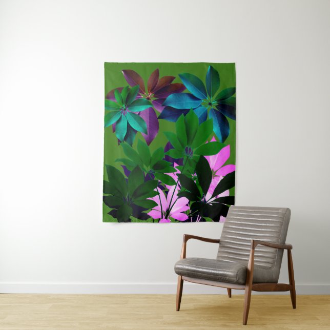 Pink & Green leaves  Wall Tapestry (In Situ)