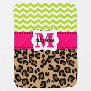 Pink Green Leopard Chevron Personalized Baby Blanket