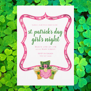 Pink & Green Leprechaun St. Patrick’s Ladies Party Invitation