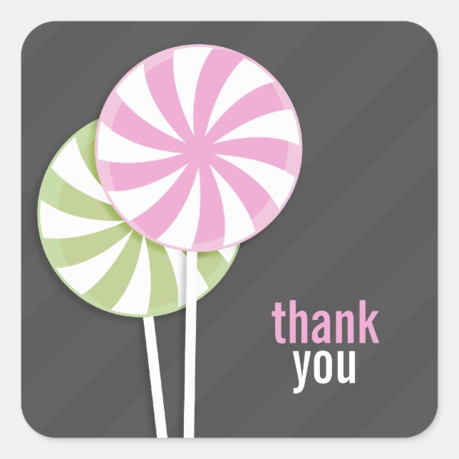 Pink & Green Lollipop Thank You Stickers (Front)