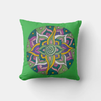 Pink/Green Lotus Mandala Throw Pillow