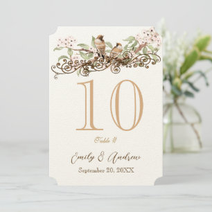 Pink & Green Love Birds Wedding Table Number Card