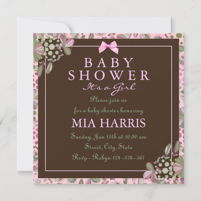 Pink & Green Lush Floral Baby Shower Invite (Front)