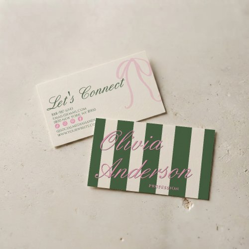 Pink Green Luxury Vintage Old Money Coquette Small Business Card