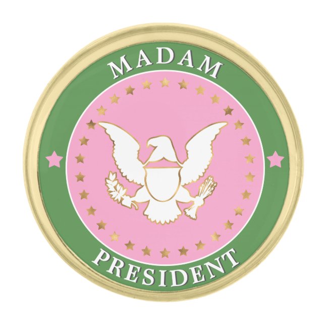 Pink Green Madam President Kamala Gold Finish Lapel Pin (Front)