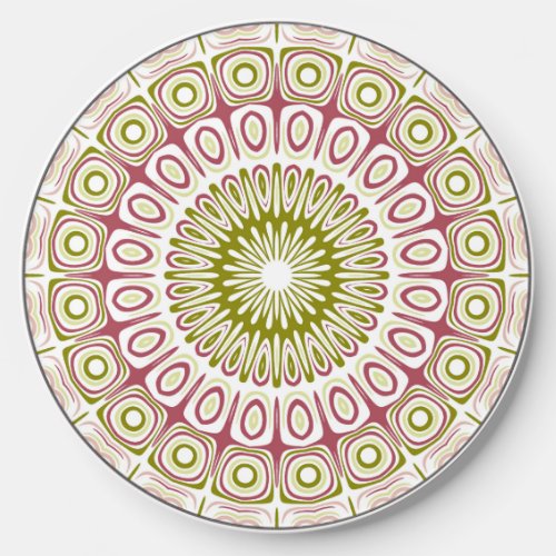 Pink  Green Mandala Kaleidoscope Medallion Flower Wireless Charger