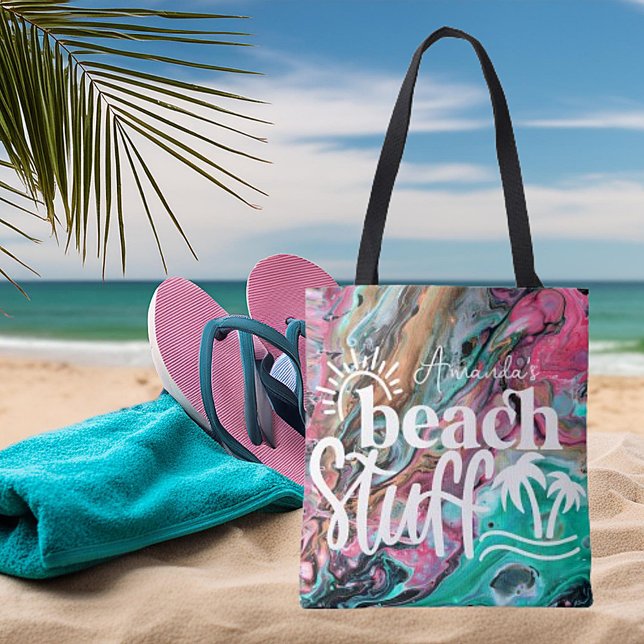 Pink & Green marble beach stuff personalized Tote Bag (Creator Uploaded)