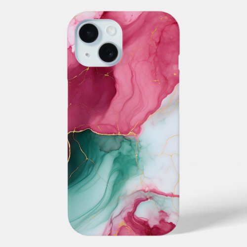 Pink green marble iPhone 15 case