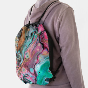 Pink & Green marble  Drawstring Bag