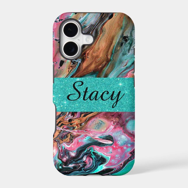 Pink & Green marble personalized Case-Mate iPhone  Case (Back)