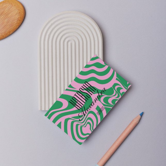 Pink Green Marble Stripe Modern Minimalistic Business Card (Creator Uploaded)