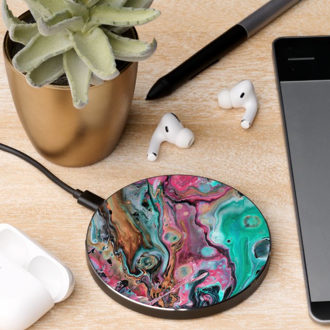 Pink & Green marble   Wireless Charger (Desk 2)
