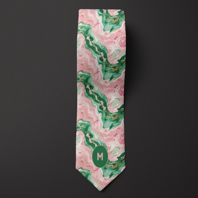 Pink & Green Marbled Monogram Neck Tie (Creator Uploaded)