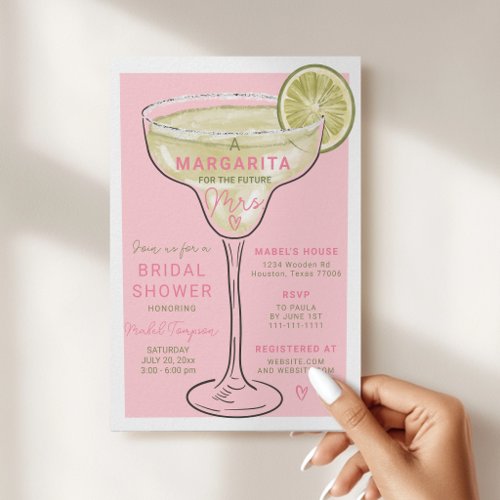 Pink Green Margarita Summer Bridal Shower Invitation