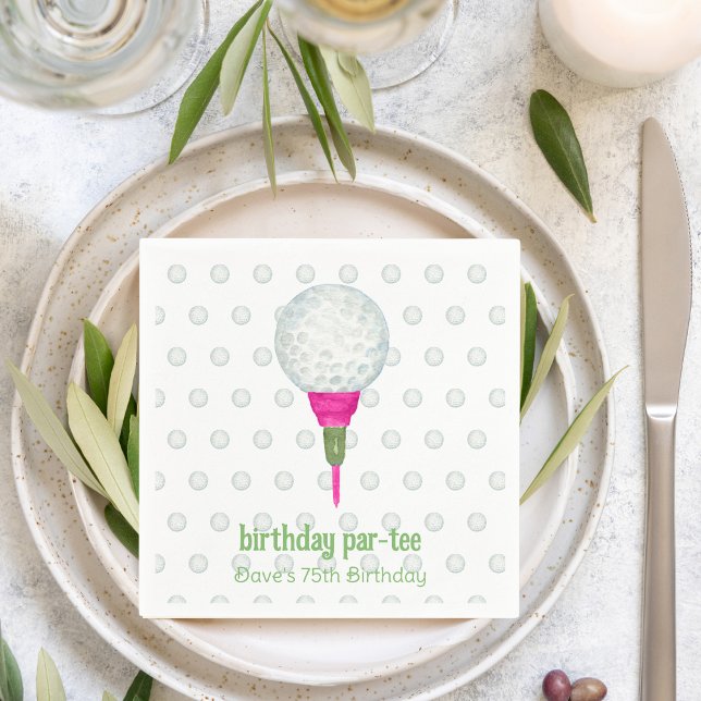 Pink Green Masters Golf Birthday Party Invitations Napkins (Creator Uploaded)