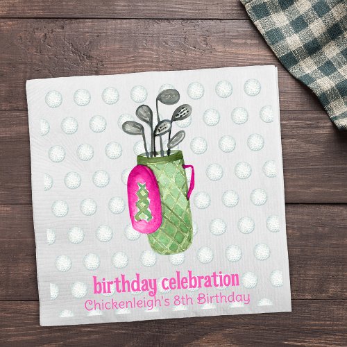 Pink Green Masters Golf Birthday Party Invitations Napkins