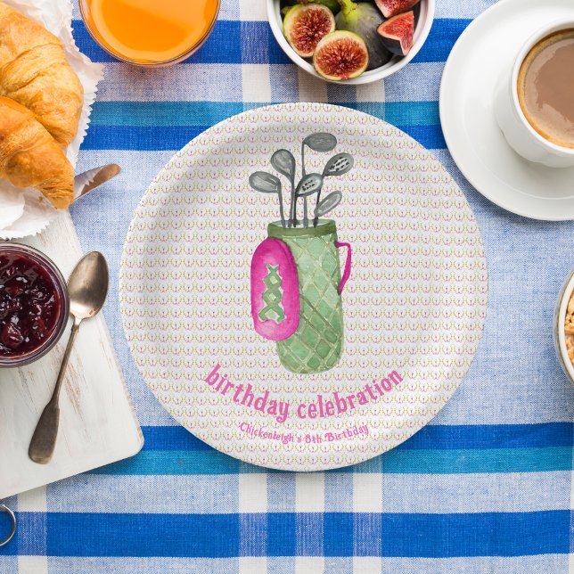 Pink Green Masters Golf Birthday Party Paper Plates (Creator Uploaded)