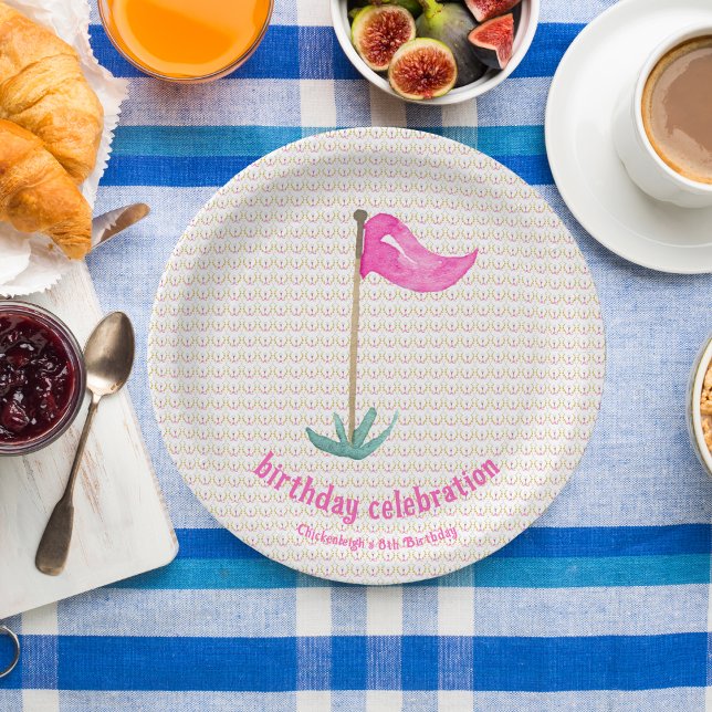 Pink Green Masters Golf Birthday Party Paper Plates (Creator Uploaded)