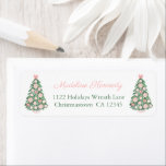 Pink Green Maximalist Christmas Return Address Label<br><div class="desc">Holidays themed return address label design with a fir tree decorated with pink ginger jar ornaments,  pink poinsettia and bows. Elements hand painted by me in watercolors before being scanned into digital form. To match my Preppy Pink And Green Christmas Tree range of stationery.</div>